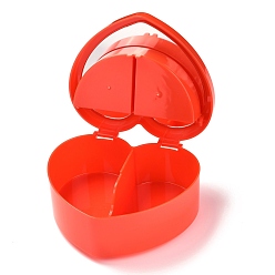 Rouge Boîtes à bijoux en plastique coeur, double couche avec couvercle et miroir, rouge, 12.2x13.3x5.55 cm, 4 compartiments / boîte