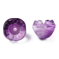 Purple Transparent Spray Painted Glass Beads, Flower, Purple, 9x13x13mm, Hole: 1.6mm