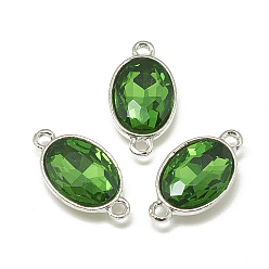 Green Alloy Glass Links connectors, Faceted, Oval, Platinum, Green, 22x12x6mm, Hole: 1.5mm