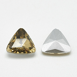 Coffee Pointed Back Glass Rhinestone Cabochons, Back Plated, Faceted, Triangle, Coffee, 23x23x8mm