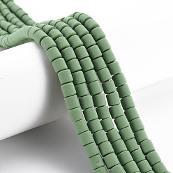 Vert Clair Polymère main brins d'argile de perles, colonne, vert clair, 6.5x6mm, Trou: 1.2mm, Environ 61 pcs/chapelet, 15.75 pouce (40 cm)