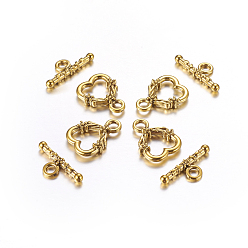 Antique Golden Tibetan Style Toggle Clasps, Cadmium Free & Nickel Free & Lead Free, Heart, Antique Golden, 18.5x14mm, Hole: 3mm