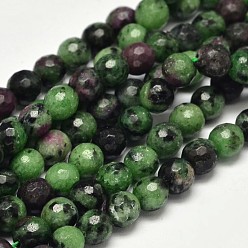 Ruby in Zoisite Faceted Round Natural Ruby in Zoisite Bead Strands, 5mm, Hole: 1mm, about 98pcs/strand, 15.5 inch.