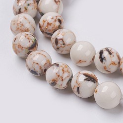 Old Lace Sea Shell and Synthetic Turquoise Assembled Beads Strands, Round, Old Lace, 6mm, Hole: 1.2mm, about 65pcs/strand, 15.7 inch(40cm)