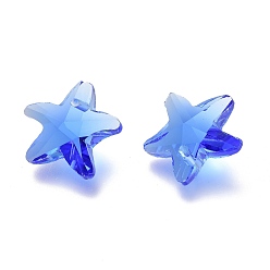 Blue Faceted Glass Charms, Starfish, Blue, 14x15x7mm, Hole: 1.4mm