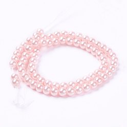 Pink Brins de perles de verre teints écologiques, Grade a, ronde, cordon en coton fileté, rose, 6mm, Trou: 1.2~1.5mm, Environ 70 pcs/chapelet, 15.7 pouce