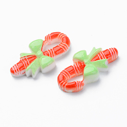 Red Resin Cabochons, Opaque, Christmas Theme, Christmas Candy Cane, with Bowknot, Green, Red, 29x14x6mm