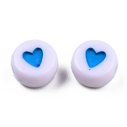 Bleu Dodger Perles acryliques opaques, avec l'émail, plat et circulaire avec coeur, Dodger bleu, 7x3.5mm, Trou: 1.2mm, environ3600~3700 pcs / 500 g