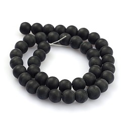 Noir Perles en verre dépolies rondes, noir, 8mm, Trou: 1mm, Environ 43 pcs/chapelet, 12.5 pouce