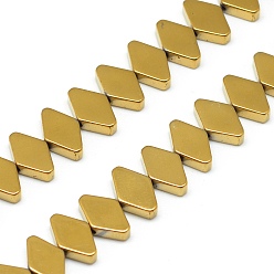 Golden Plated Electroplate Non-magnetic Synthetic Hematite Bead Strands, Rhombus, Golden Plated, 7x10x3mm, Hole: 1mm, about 63pcs/strand, 15.7 inch