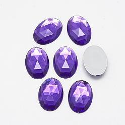 Violet Foncé Cabochons en acrylique strass dos plat, facette, argent fond plaqué, ovale, violet foncé, 40x30x7~7.5mm