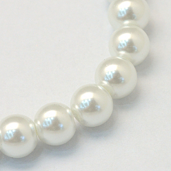 White Baking Painted Glass Pearl Bead Strands, Pearlized, Round, White, 3~4mm, Hole: 0.5mm, about 195pcs/strand, 23.6 inch