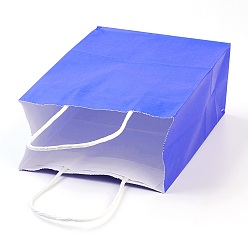 Bleu Sacs en papier kraft de couleur pure, sacs-cadeaux, sacs à provisions, avec poignées en ficelle de papier, rectangle, bleu, 27x21x11 cm