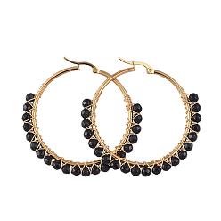 Agate Noire Boucles d'oreilles en perles, avec agate perles naturelles, plaqué or 304 en acier inoxydable boucles d'oreilles, 50 mm, broches: 0.6x1 mm