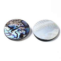 Paua Shell Natural Abalone Shell/Paua Shell Cabochons, with Freshwater Shell, Flat Round, 40x6~8mm