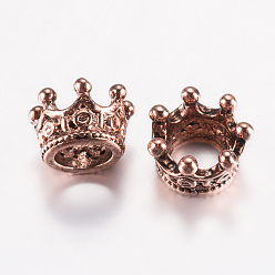 Античный Розовый Золотой Сплавочные овальные бусины тибетского стиля , корона, античный розового золота, 10.5x7 мм, отверстие : 6 мм