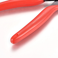 Red 45# Carbon Steel Jewelry Pliers, Flush Cutter, Shear, with Plastic Handles , Red, 126.5x79.5x12.5mm