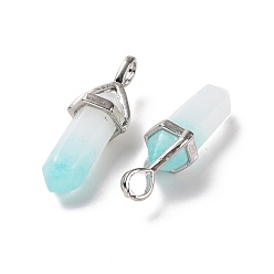 White Jade Natural White Jade Pendants, Faceted, with Platinum Tone Brass Findings, Lead free & Cadmium Free, Dyed, Turquoise, Bullet, 27~30x9~10x7~8mm, Hole: 4x3mm