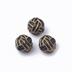 Black Plating Acrylic Beads, Metal Enlaced, Round, Black, 11x10x10mm, Hole: 1.5mm, about 770pcs/500g