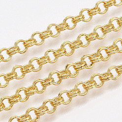 Golden Iron Rolo Chains, Double Link Chains, Unwelded, with Spool, Golden, Link: 4x0.6mm, about 164.04 Feet(50m)/roll
