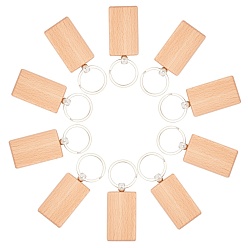 Bois Solide Porte-clés en bois, avec anneau en fer, rectangle, platine, burlywood, 84mm, pendentif: 59x30x8 mm