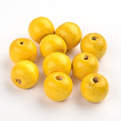 Yellow Natural Wood Beads, Dyed, Round, Yellow, 19~20x17.5~18mm, Hole: 4.5mm, about 400pcs/1000g