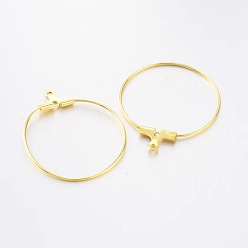 Golden Rack Plating Brass Ring Hoop Earrings, Golden, 21 Gauge, 30x25~26mm, Hole: 1mm, Pin: 0.7mm