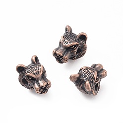 Red Copper Tibetan Style Alloy Beads, Tiger Head, Red Copper, 11.5x10x9mm, Hole: 2mm