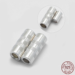 Platinum Rhodium Plated 925 Sterling Silver Magnetic Clasps, with S925 Stamp, Column, Platinum, 13x5mm, 3mm Inner Diameter