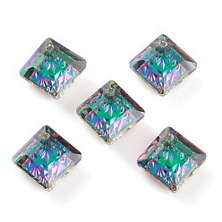 Volcano Embossed Glass Rhinestone Pendants, Abnormity Embossed Style, Rhombus, Faceted, Volcano, 13x13x5mm, Hole: 1.2mm, Diagonal Length: 13mm, Side Length: 10mm