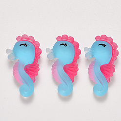 Deep Sky Blue Translucent Frosted Resin Cabochons, Sea Horse, Deep Sky Blue, 29~30x16~17x6mm