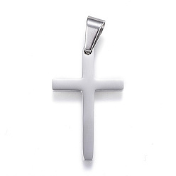 Stainless Steel Color 304 Stainless Steel Pendants, Cross, Stainless Steel Color, 32x20x3mm, Hole: 4mm