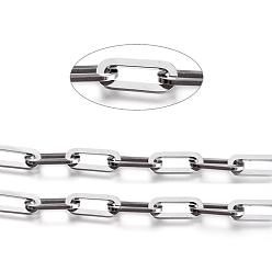 Stainless Steel Color 304 Stainless Steel Paperclip Chains, Flat Oval, Drawn Elongated Cable Chains, Unwelded, Stainless Steel Color, 6.5mm, Links: 16x6.5x1mm