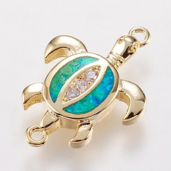 Mixed Color Brass Links connectors, with Synthetic Opal and Cubic Zirconia, Sea Turtle, Golden, Mixed Color, 19.5x13.5x2.5mm, Hole: 1mm