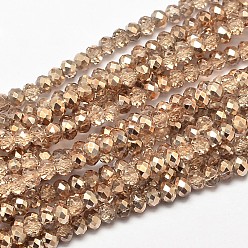 Tan Faceted Rondelle Transparent Painted Glass Beads Strands, Tan, 3x2.5mm, Hole: 0.8mm, 180~185pcs/strand, 17.5 inch