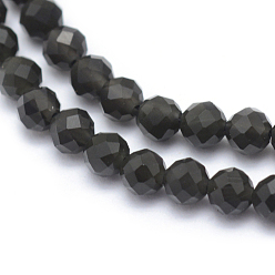 Obsidian Natural Obsidian Beads Strand, Faceted, Round, 3mm, Hole: 0.5mm, about 113pcs/strand, 15.35 inch(39cm)