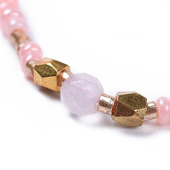Розовый Кварц Регулируемые нейлоновые нити плетеные браслеты из бисера, со стеклянными бусинами и гранеными круглыми бусинами из натурального розового кварца, 2 дюйм (5.2 см)