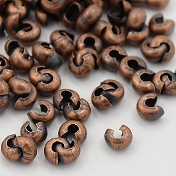 Red Copper Iron Crimp Beads Covers, Cadmium Free & Nickel Free & Lead Free, Red Copper, 4mm In Diameter, Hole: 1.5~1.8mm