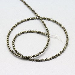 Pyrite Natural Pyrite Beads Strands, Round, Faceted, 2mm, Hole: 0.3mm, about 200pcs/strand, 15.74 inch