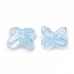 Light Sky Blue Glass Beads, for Jewelry Making, Flower, Light Sky Blue, 9.5x9.5x3.5mm, Hole: 1mm