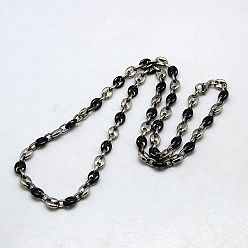 Gunmetal Fashionable 304 Stainless Steel Coffee Bean Chain Necklaces, with Lobster Claw Clasps, Black & Stainless Steel Color, 21.3 inch(54cm)