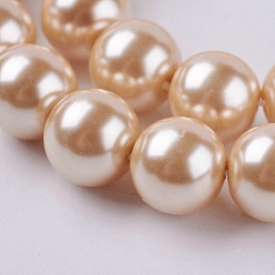 BurlyWood Eco-Friendly Dyed Glass Pearl Round Beads Strands, Grade A, Cotton Cord Threaded, BurlyWood, 10mm, Hole: 0.7~1.1mm, about 42pcs/strand, 15 inch
