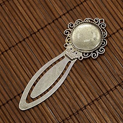 Antique Silver 20mm Clear Domed Glass Cabochon Cover for Antique Silver DIY Alloy Portrait Bookmark Making, Cadmium Free & Nickel Free & Lead Free, Bookmark Cabochon Settings: 81x31mm, Tray: 20mm