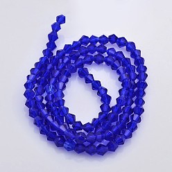 Dark Blue Faceted Bicone Glass Beads Strands, Dark Blue, 3.5x3mm, Hole: 1mm, about 125~130pcs/strand, 13.8 inch