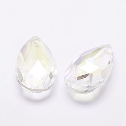Clear Transparent Glass Pendants, Faceted, teardrop, Clear, 38x22.5~23x13.5~14mm, Hole: 1.5mm