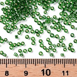 Green 12/0 Grade A Round Glass Seed Beads, Silver Lined, Green, 12/0, 2x1.5mm, Hole: 0.3mm, about 30000pcs/bag