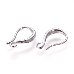 Platinum Brass Earring Hooks, with Horizontal Loop, Platinum, 15x9.5x2.5mm, Hole: 1.6mm, 20 Gauge, Pin: 0.8mm