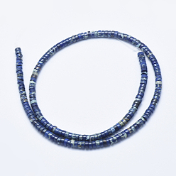 Bleu Nuit Brins de perles de jaspe impérial naturel, teint, perles heishi, Plat rond / disque, bleu minuit, 4x2~2.5mm, Trou: 0.8mm, Environ 175~180 pcs/chapelet, 15.7 pouce (40 cm)