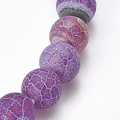 Medium Orchid Natural Weathered Agate Beaded Stretch Bracelets, Frosted, Dyed, Round, Medium Orchid, 2-1/8 inch(55mm)