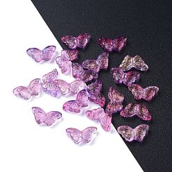 Medium Orchid Electroplate Transparent Glass Beads, with Glitter Powder, Butterfly, Medium Orchid, 14.5x8x3.5mm, Hole: 0.8mm